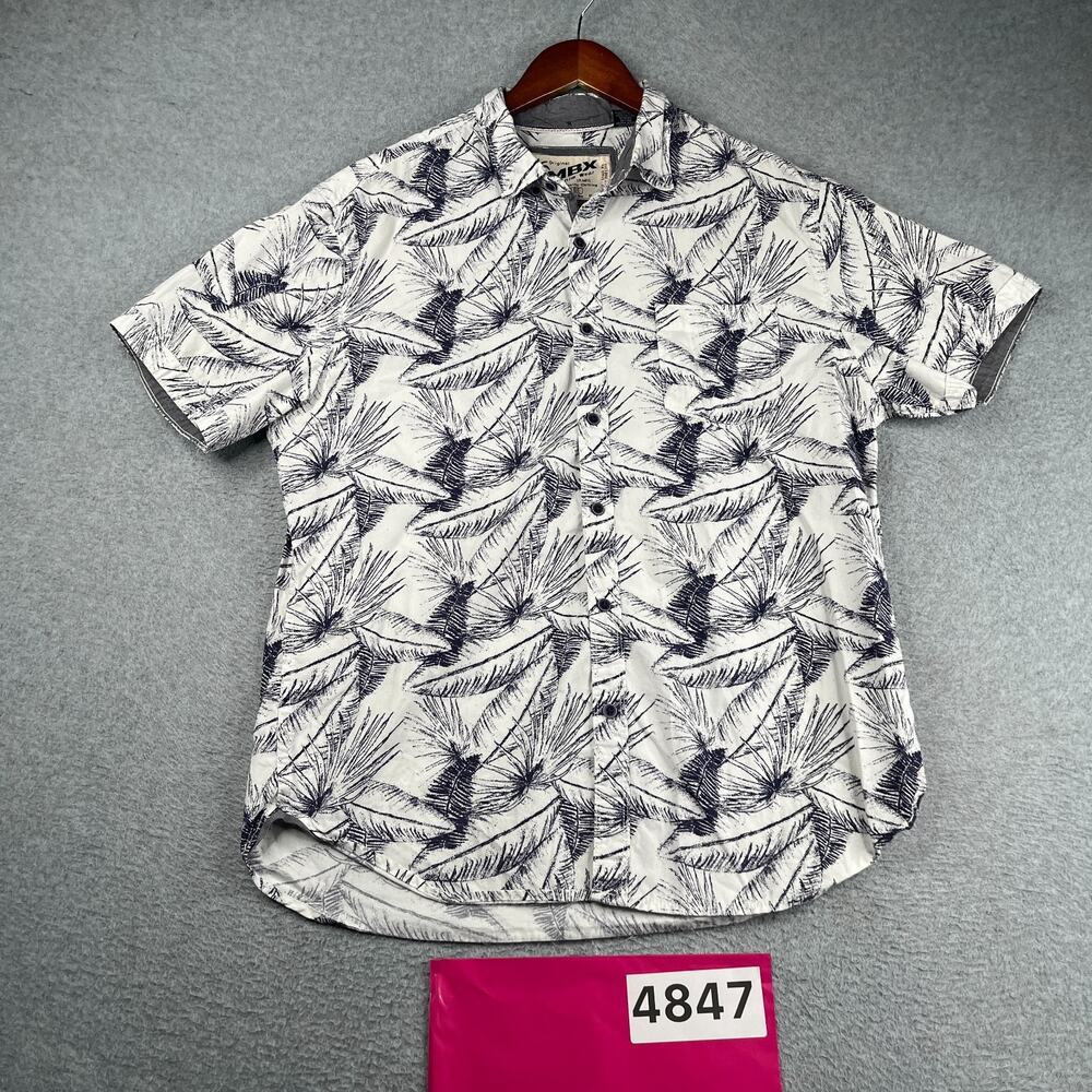 MBX Hawaiin Tropical Print Shirt XL White Blue Casual Button Up Short Sleeve Men
